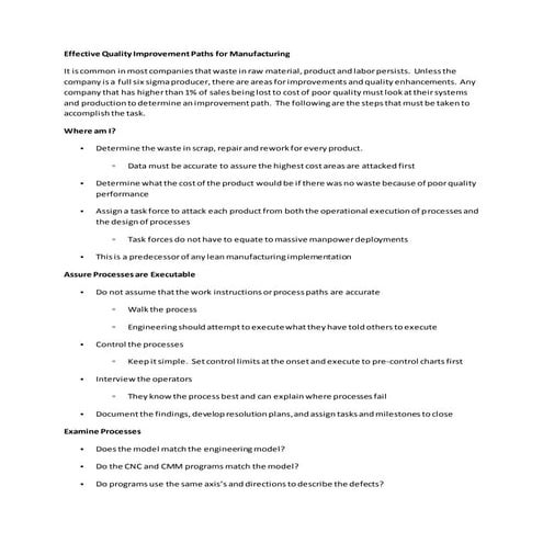 Effective quality improvement paths for manufacturing