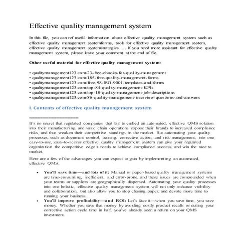 Effective quality management system