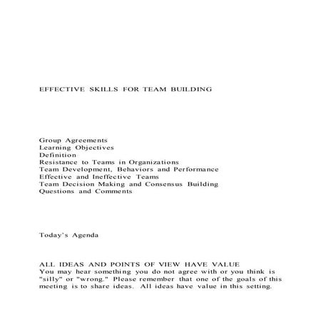 EFFECTIVE SKILLS FOR TEAM BUILDINGGroup 