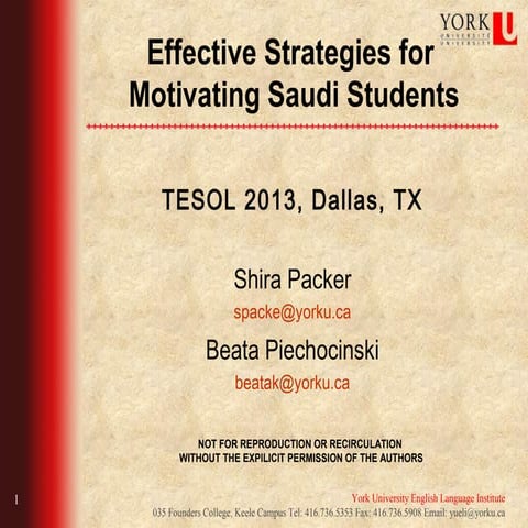 Effective strategies for motivating Arabic students- TESOL 2013