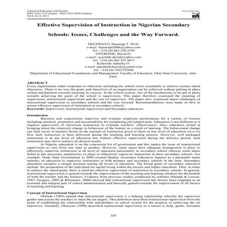 Effective supervision of instruction in nigerian secondary schools issues, ch...