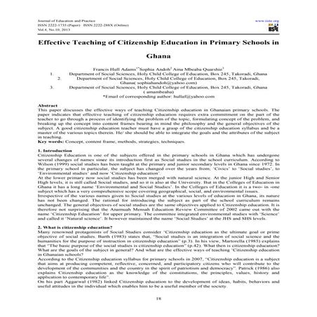 Effective teaching of citizenship education in primary schools in ghana