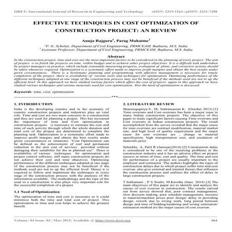 Effective techniques in cost optimization of construction project   an review