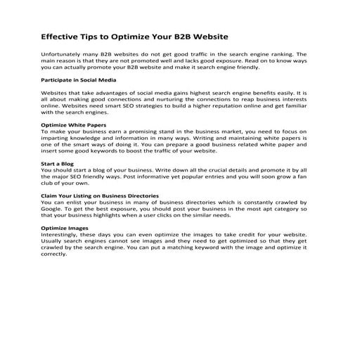 Effective tips to optimize your b2 b website | PDF
