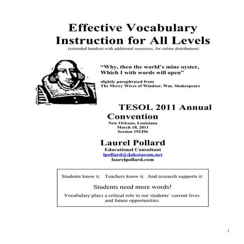 Effective vocabulary instruction for all levels 