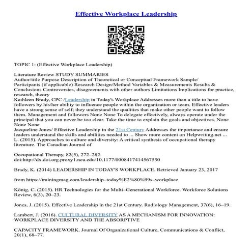 Effective Workplace Leadership