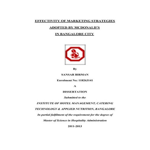 Effectivity of marketing strategies adoped by mcdonalds in banalore city