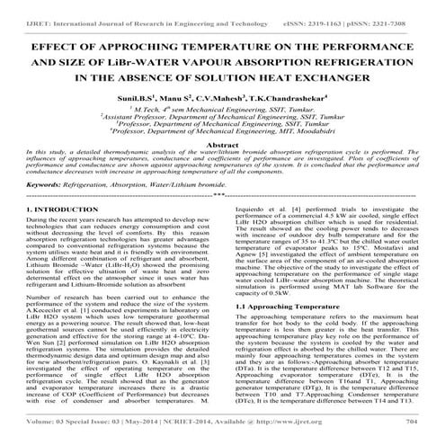 Effect of approching temperature on the performance and size of li br water v...