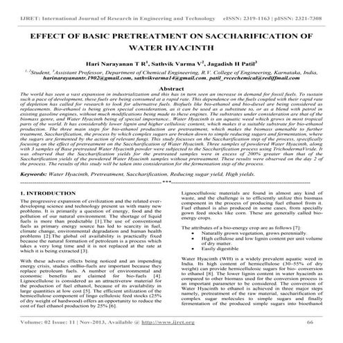 Effect of basic pretreatment on saccharification of water hyacinth | PDF