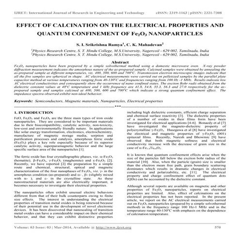 Effect of calcination on the electrical properties and quantum confinement of...
