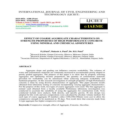 Effect of coarse aggregate characteristics on strength properties of high