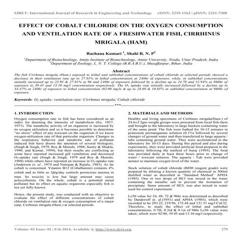 Effect of cobalt chloride on the oxygen consumption and ventilation rate of a...