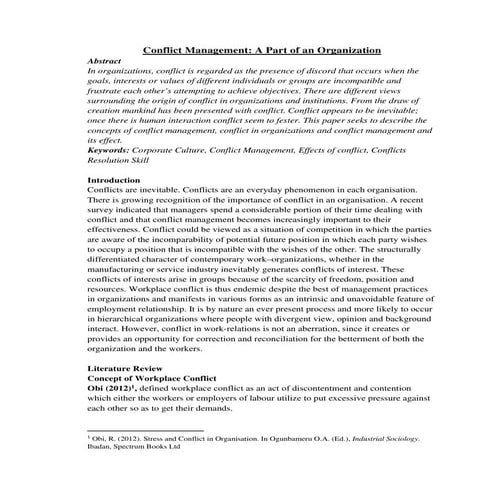 Effect of conflict management in organisation | PDF