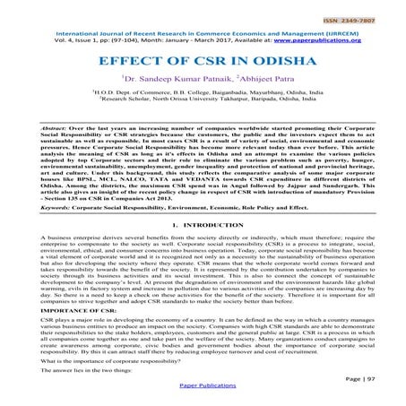 EFFECT OF CSR IN ODISHA