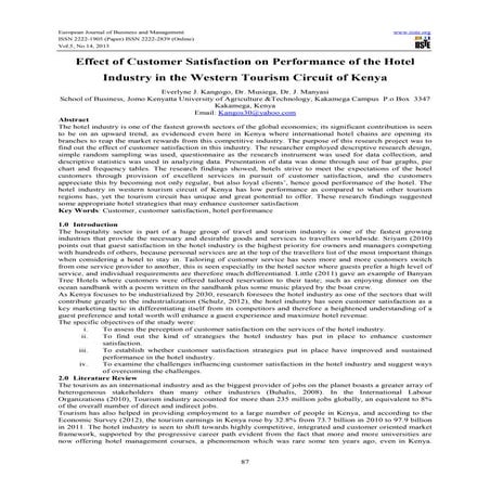 Effect of customer satisfaction on performance of the hotel industry