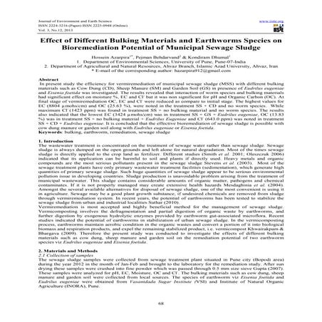 Effect of different bulking materials and earthworms species on bioremediatio...