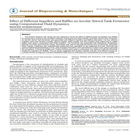Effect of different impellers and baffles on aerobic stirred tank fermenter u...
