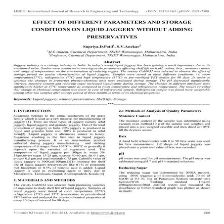 Effect of different parameters and storage conditions on liquid jaggery ...