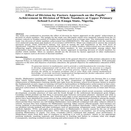 Effect of division by factors approach on the pupils’