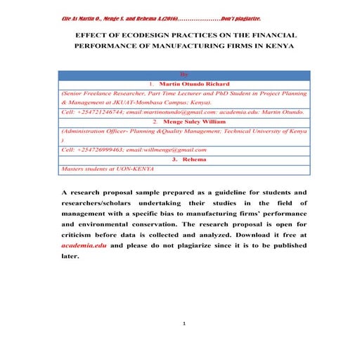 Effect of ecodesign practices on the financial performance of manufacturing firms in kenya
