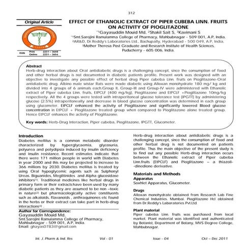 Effect of ethanolic extract of piper cubeba linn fruits on activity of ...