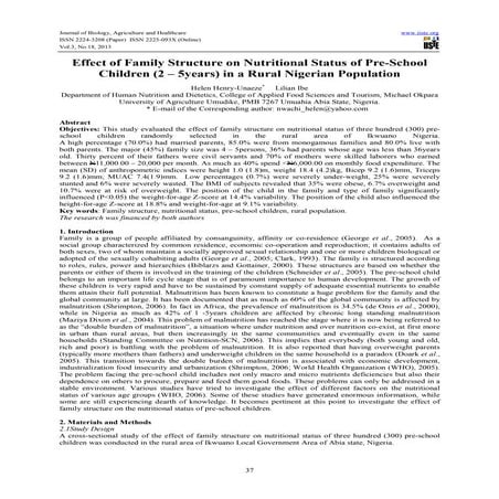 Effect of family structure on nutritional status of pre school children ...