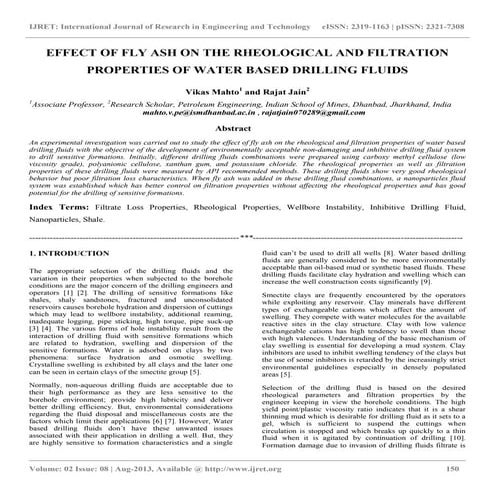Effect of fly ash on the rheological and filtration properties of water based...