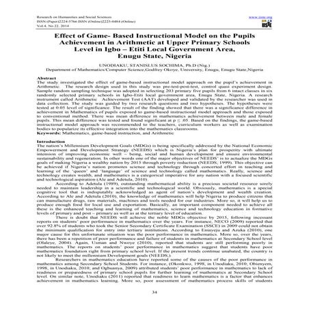 Effect of game  based instructional model on the pupils achievement in arithm...