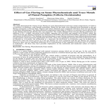 Effect of gas flaring on some phytochemicals and trace metals of fluted pumpk...