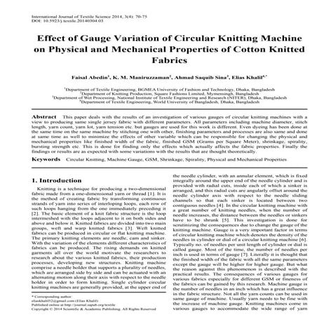 Effect of gauge variation of circular knitting machine on physical and mechan...