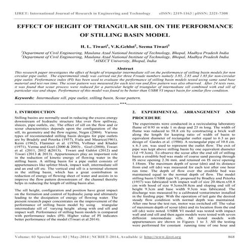 Effect of height of triangular siil on the performance of stilling basin model