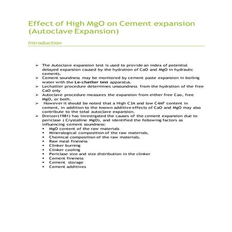 Effect of high mg o on cement expansion
