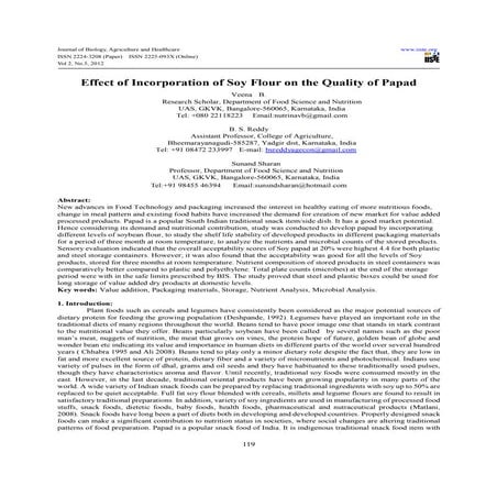 Effect of incorporation of soy flour on the quality of papad | PDF