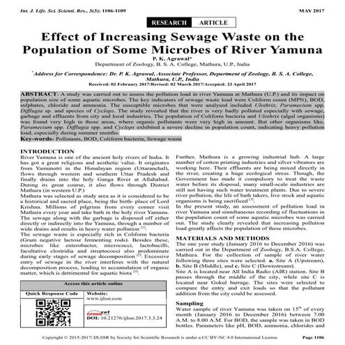 Effect of Increasing Sewage Waste on the Population of Some Microbes of River...