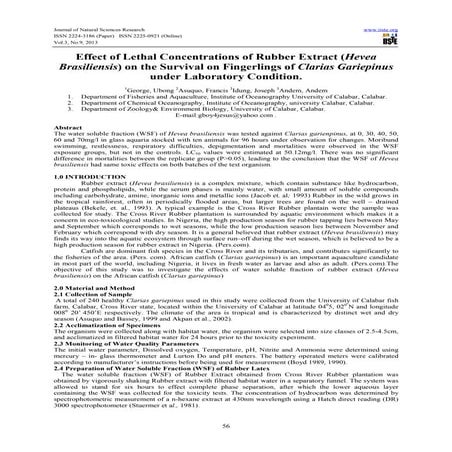 Effect of lethal concentrations of rubber extract (hevea brasiliensis) on the...