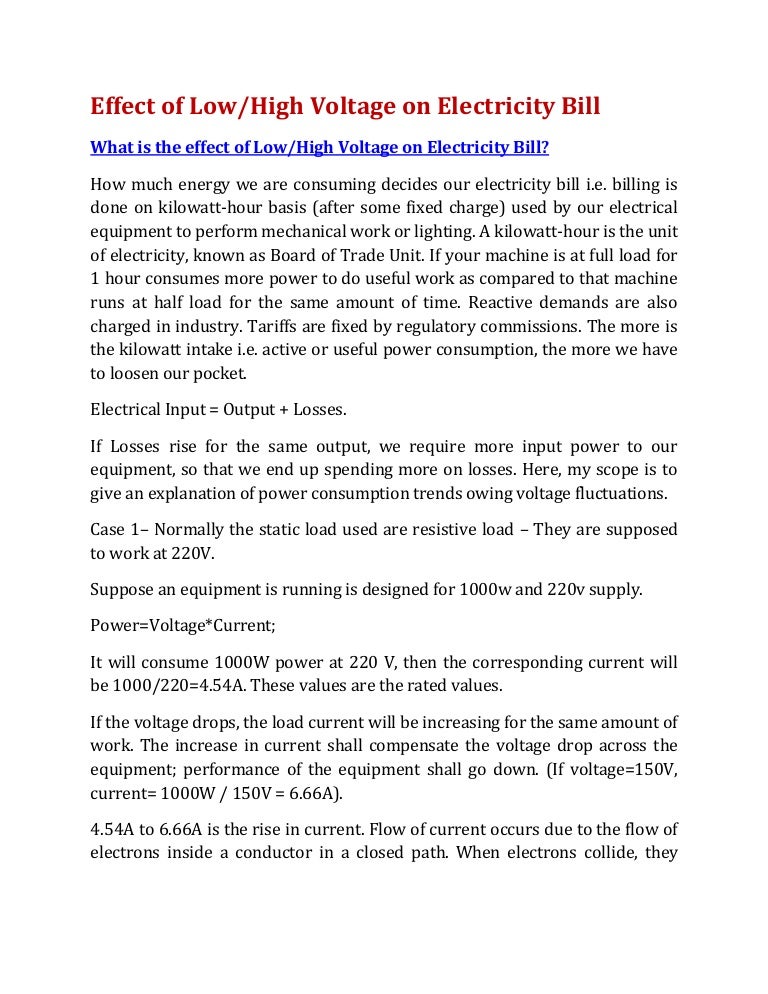 Effect Of Low High Voltage On Electricity Bill