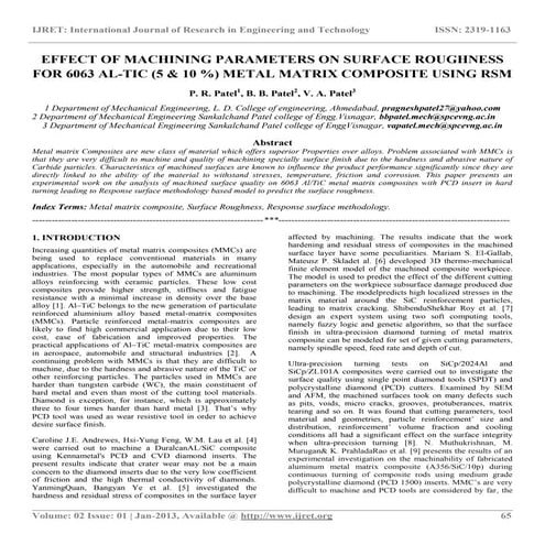 Effect of machining parameters on surface roughness for 6063 al tic (5 &amp; ...