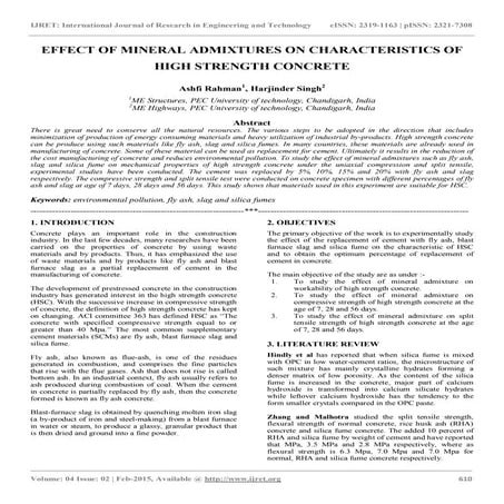 Effect of mineral admixtures on characteristics of high strength concrete