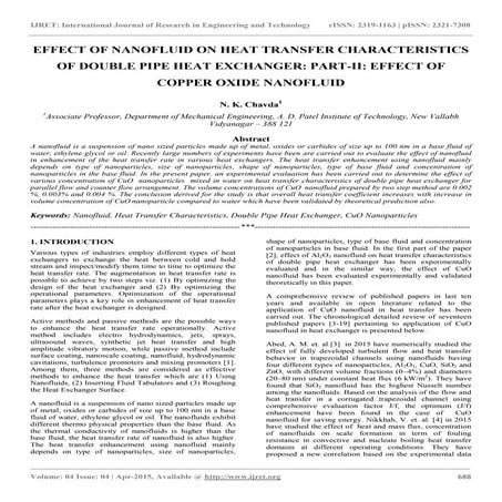 Effect of nanofluid on heat transfer characteristics of double pipe heat exch...