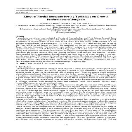 Effect of partial rootzone drying technique on growth performance of sorghum