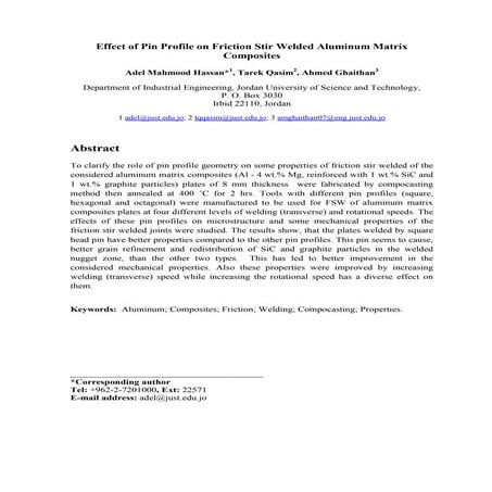 Effect of various process parameters on friction stir welded joint | PDF