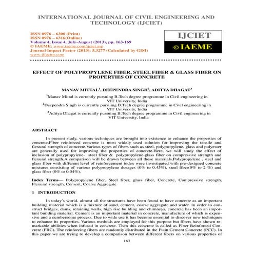 Effect of polypropylene fiber, steel fiber & glass fiber on properties of concre