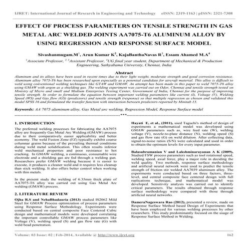Effect of process parameters on tensile strength in gas metal arc welded join...