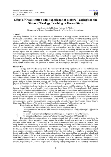 Effect of qualification and experience of biology teachers on the status of e...