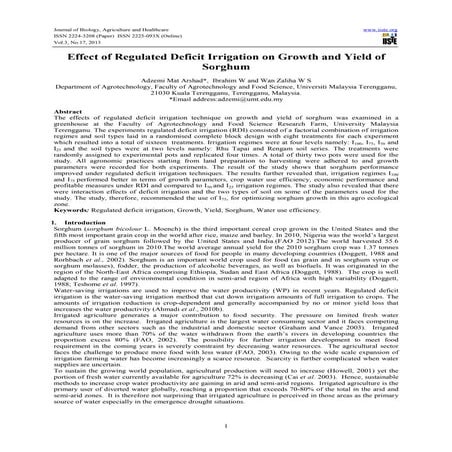 Effect of regulated deficit irrigation on growth and yield of sorghum | PDF