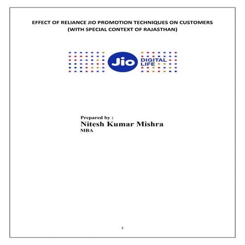 Effect of Reliance Jio Promotion activites on Customers.pdf