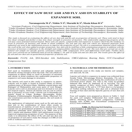 Effect of saw dust ash and fly ash on stability of expansive soil