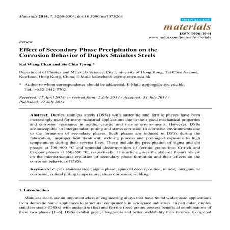 Effect of secondary  phase precipitation on the corrosion behavior of duplex ...