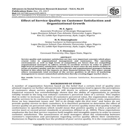 Effect of service quality on customer satisfaction and organizational growth