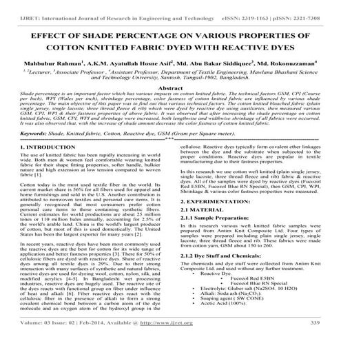 Effect of shade percentage on various properties of cotton knitted fabric dye...